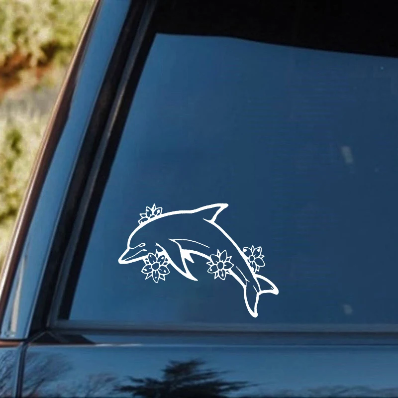 30*20cm Dolphin Flowers Ocean Fish Animal Cute And InterestingTruck Window Laptop Vinyl Decal Sticker Car Styling Car Sticker