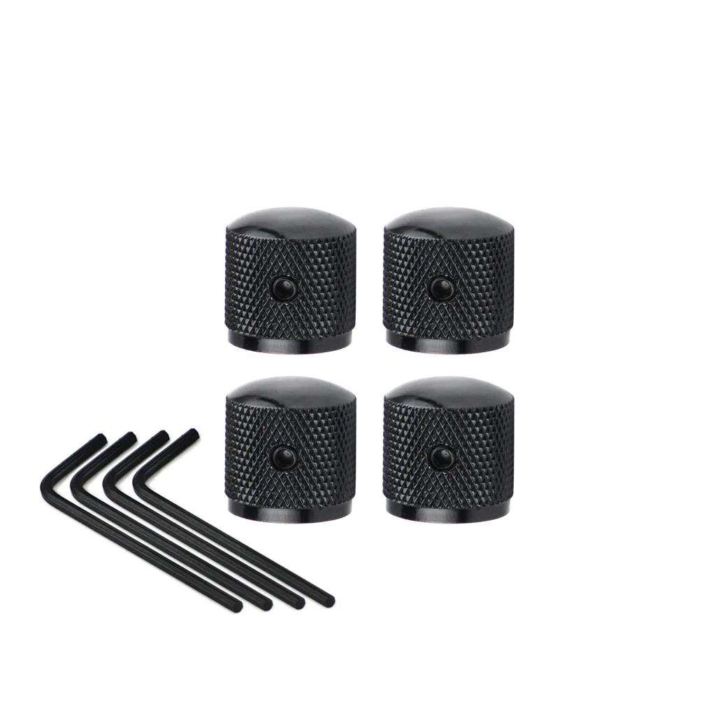 FLEOR 4pcs Metal Dome Guitar Control Knobs Buttons Volume Tone Knobs Black with Wrench for Electric Guitar Accessories