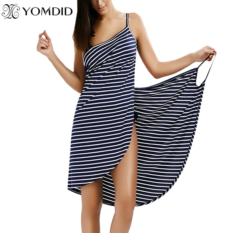 Bath Towel Bathrobe Striped Beach Dress Fast Dry Wrap Women Bath towels Sling Clothes robe de plage beach dress Holiday Swim