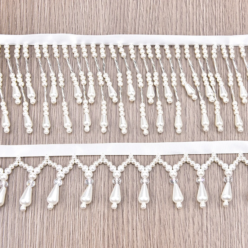 JOLace-Applique de perles à coudre pour la décoration de mariage, garniture de gland perlé blanc