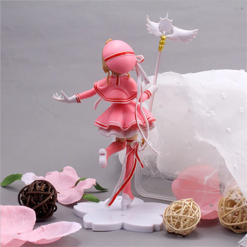 Anime śliczny różowy Captor karty SAKURA PVC Action Model figurki PVCMagic różdżka dziewczyny rysunek ciasto dekoracje domu prezent