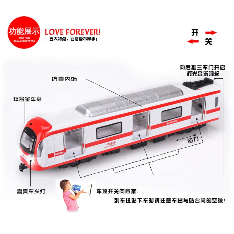 Simulation Alloy City bus Subway Children's Acousto-Optic Toy car Model Education of Children's Classical Toys