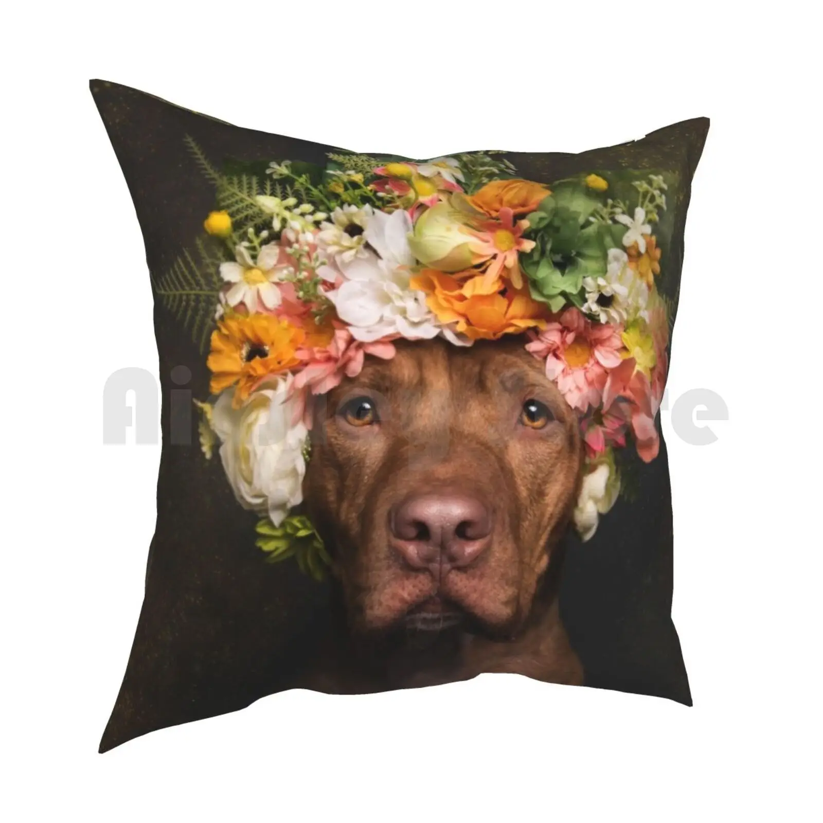 Flower Power , Rodger Pillow Case Printed Home Soft Throw Pillow Pit Bull Flowers Dog Rescue Shelter Love Flower Crown