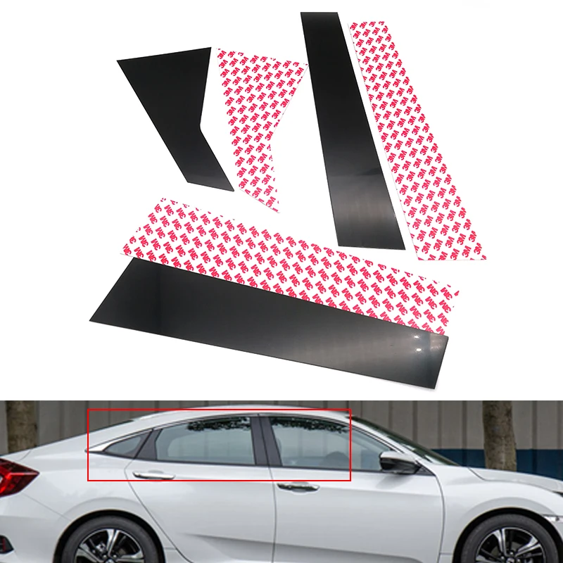 

6pcs Car Door window Pillar Cover Decorative Strip Gloss Black for Honda Civic 2016+ 10th Gen