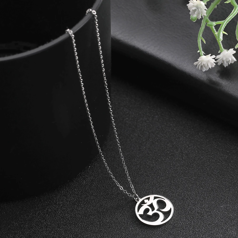 Unift Buddhism Hindu Yoga Om Aum Necklace For Men Women Supernatural Talisman Amulet Stainless Steel Jewelry Shiva Accessories