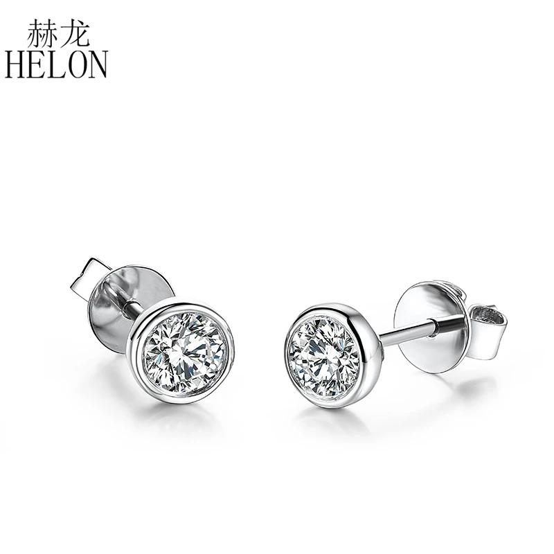 

HELON 0.20 ct Round Cut Moissanites Earrings Solid 14K White Gold Stud Earrings For Women Moissanites Fine Jewelry