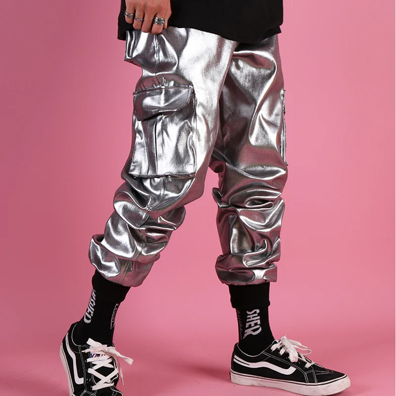 Nightclub Men Dance Costume DJ DS GoGo Silver Pants Hip Hop Outfit Rave Punk Trouser Bar Male Singers Stage Performing Clothes