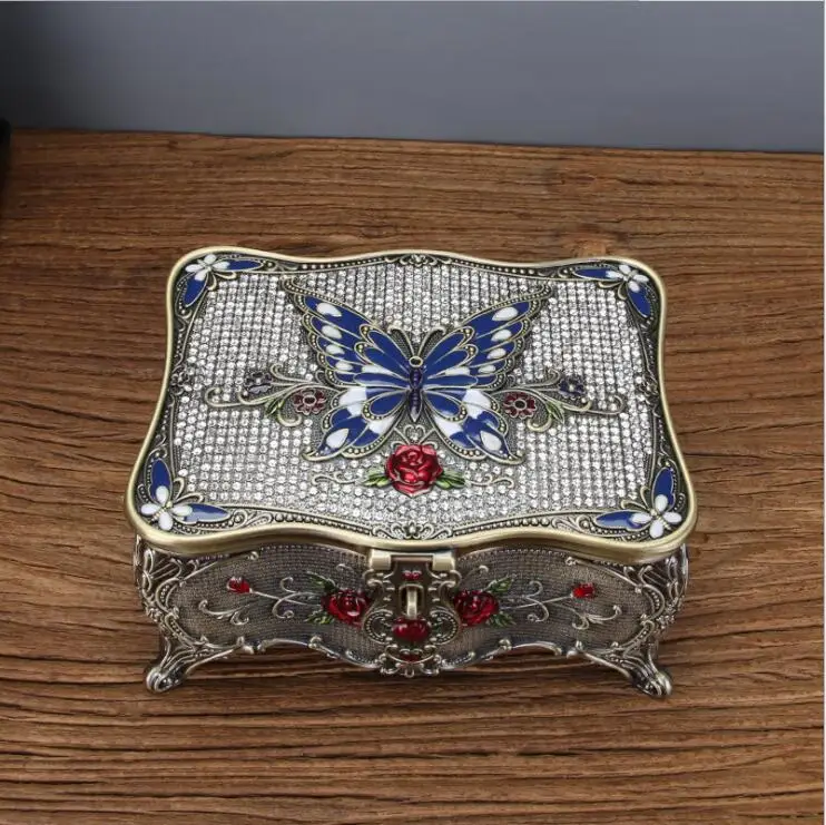 diamond painting Butterfly decorative  metal jewelry box tin box  ring storage containers jewlery organizer with mirror