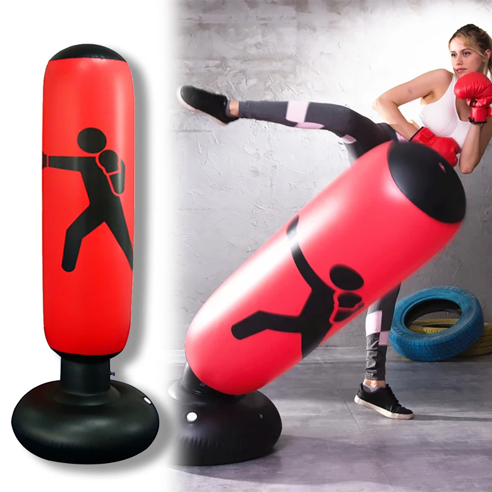 1.6m Inflatable Boxing Sandbag Adult Children PVC Thickening Vertical Boxing Pillar Tumbler Muay Thai Punching Bag Gym Fitness