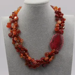 GuaiGuai Jewelry 3 Strands Natural Red Carnelian Agate Nugget Beads Necklace Rose Agates Chunky Connetor Handmade For Women