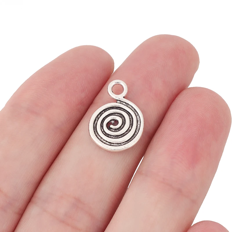 10 x Tibetan Silver 2 Sided Spiral Vortex Charms Pendants Bead for DIY Bracelet Jewelry Making Finding Accessories 18x13mm