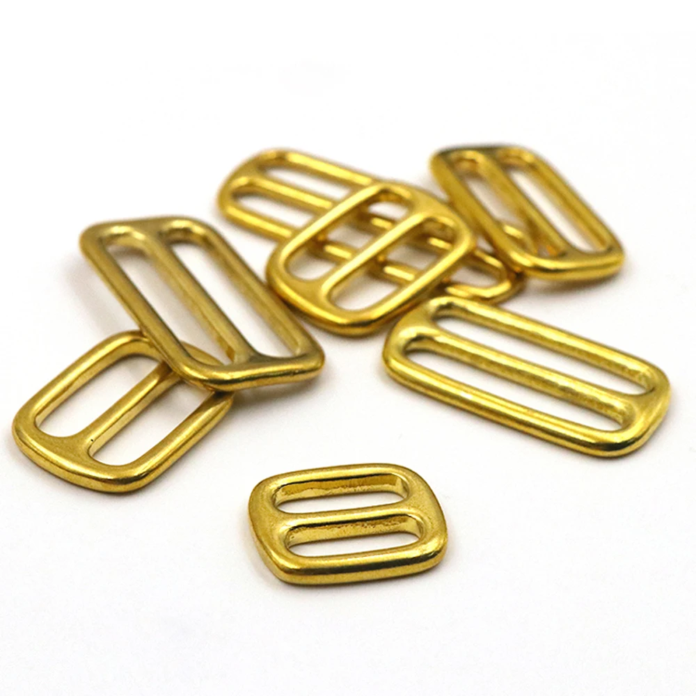 2pcs Solid Brass Tri Glide Buckles 3 Bar Adjusters 16/20/25/32/37/50mm for Webbing Clothes Leather Crafts Bag Strap Belt