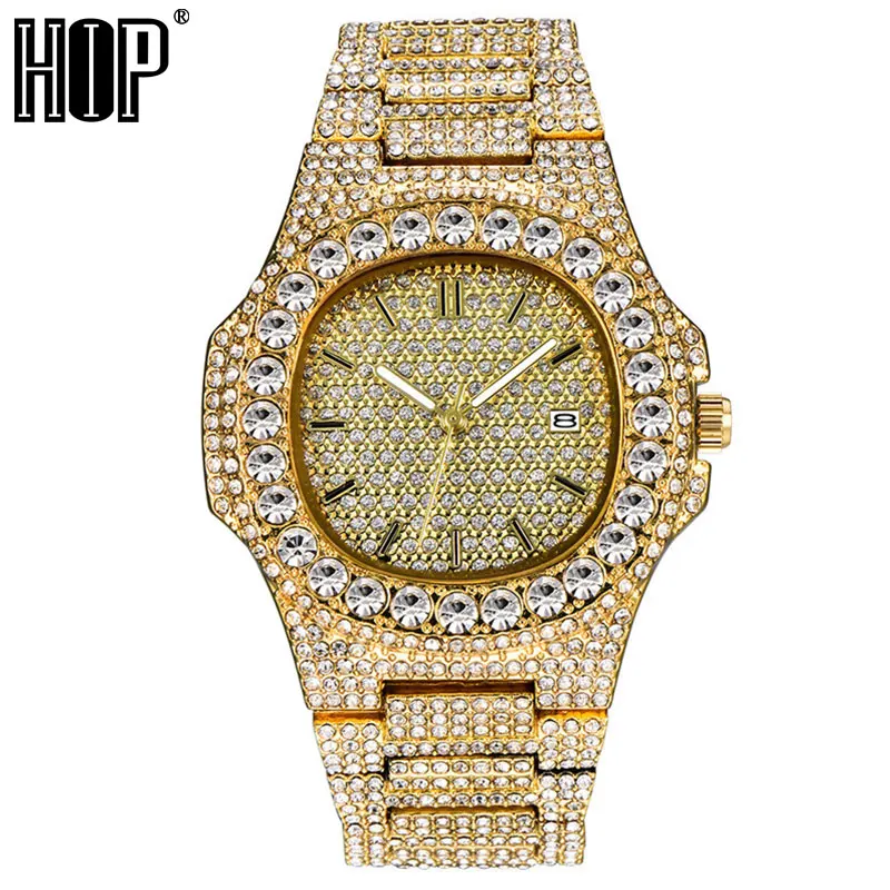 Hip Hop Full 1Row Iced Out Mens Watches Luxury Date Quartz Wrist Watches Stainless Steel Watch For Women Men Jewelry