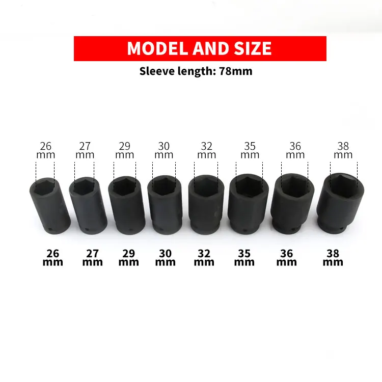 Heavy Duty 3/4 Inch 8Pcs Impact Deep Socket Set 78mm Length Pneumatic Wind gun sleeve 19mm Square Hole 26 27 29 30 32 35 36 38mm