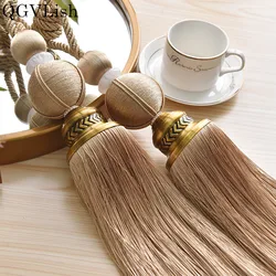 QGVLish 2Pcs Curtain Tiebacks Brush Tassels Fringe Hanging Belts Balls Bind Ropes Straps Curtain Accessories Tie back Home Decor