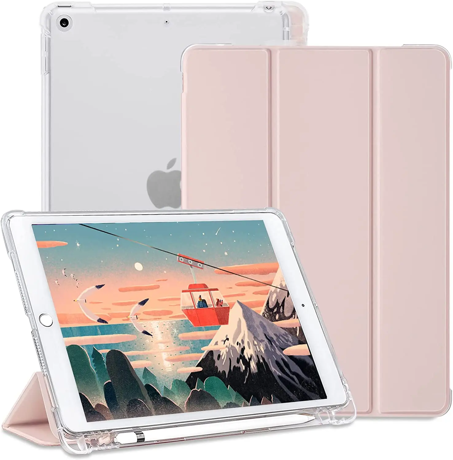 Case with Pencil Holder for iPad 9th/8th/7th Generation(2021/2020/2019),Soft TPU Clear Frosted Back Auto Wake/Sleep Smart Covers