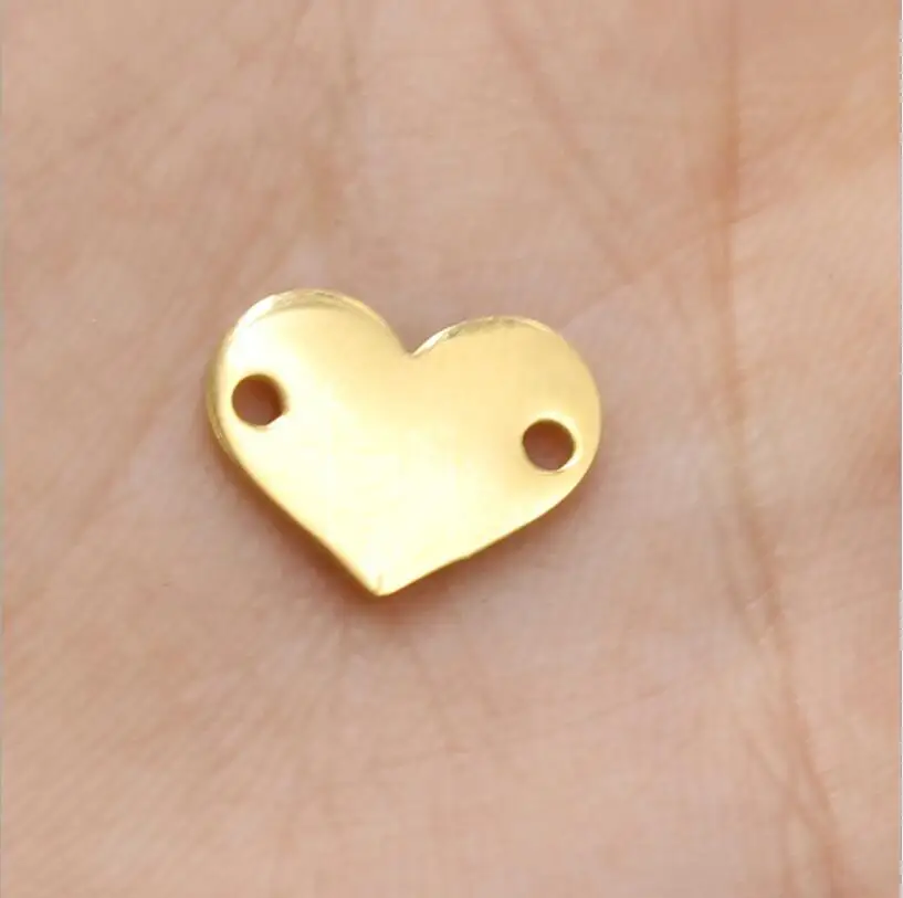 10pcs/Lot Full Mirror Polish Effect Stainless Steel Mini Heart Charms 2 Inner Holes DIY Connector For Making Brracelet 5 Colors