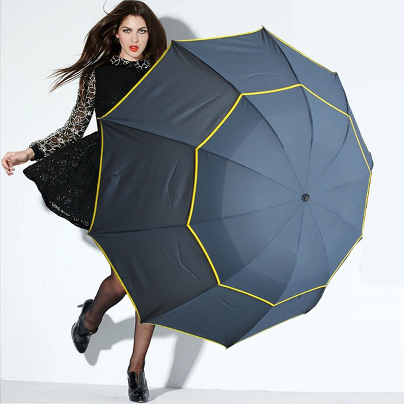 130 cm Large Size Double Layer Umbrella Women Rain Windproof Folding Umbrellas Outdoor Golf Parasol For Men Business