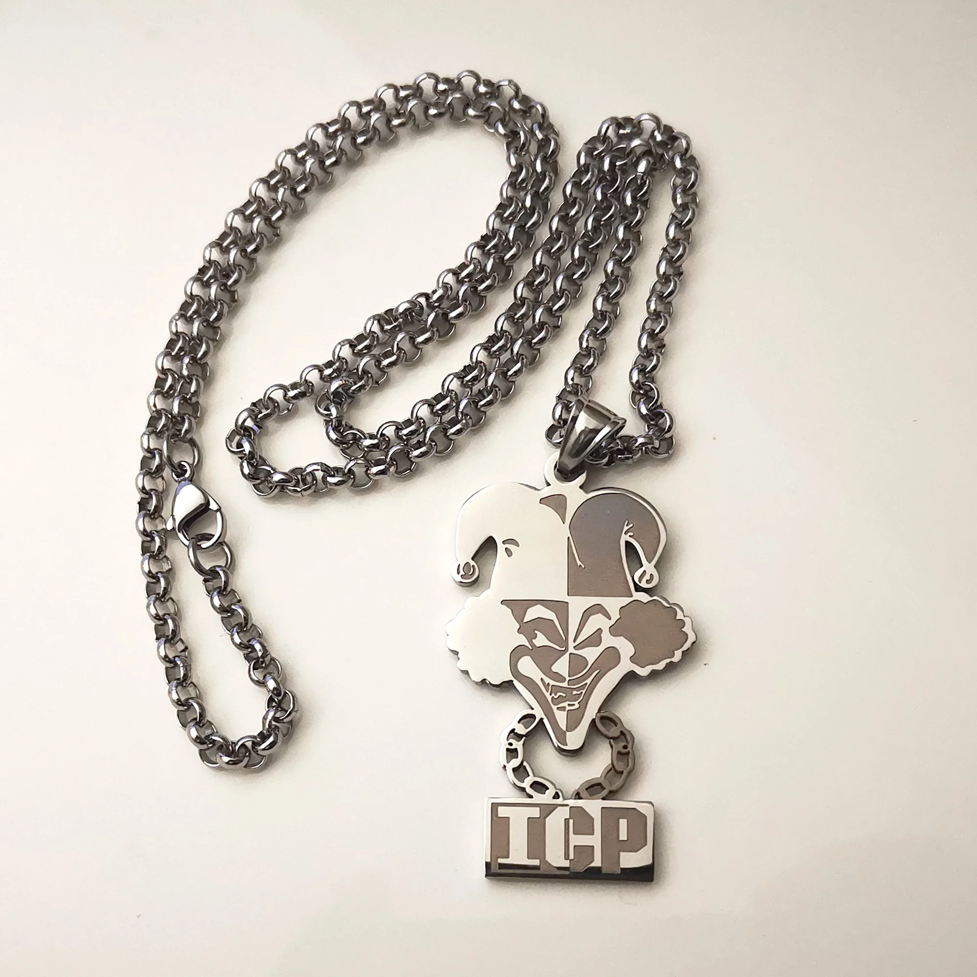 Stainless Steel Large ICP CLOWN TWIZTID PENDANT CHARM NECKLACE 4mm 24INCH Rolo CHAIN Jugallo