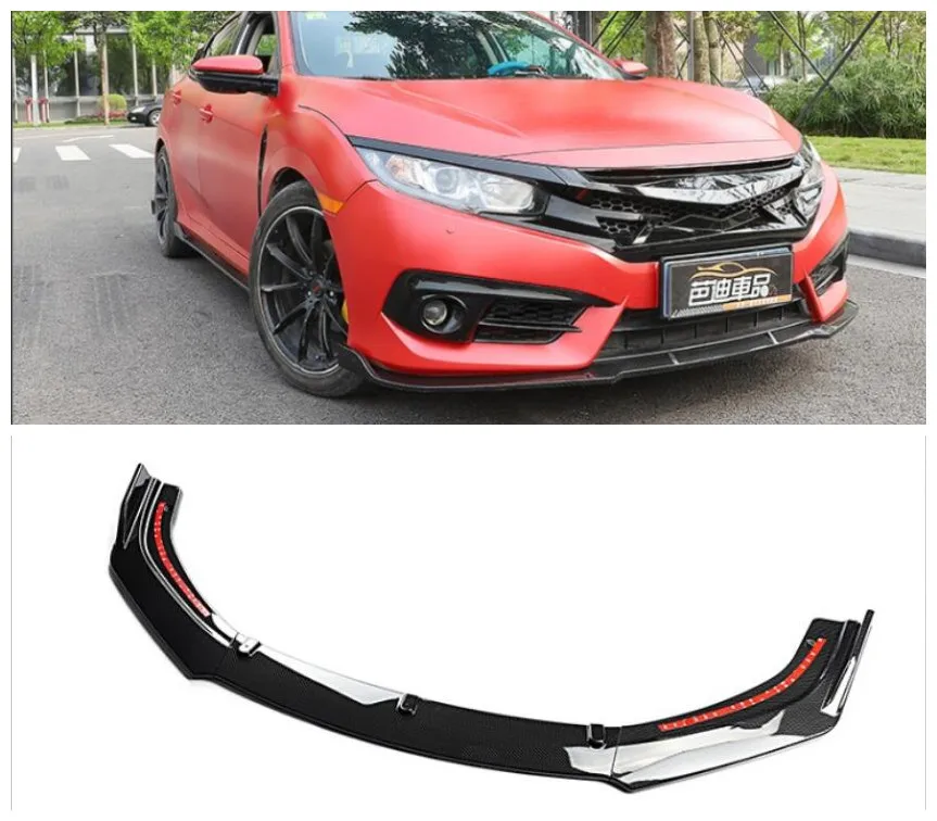 3pcs/Set ABS Black Front Bumper Lip Diffuser For Honda Civic 2016 2017 2018 2019