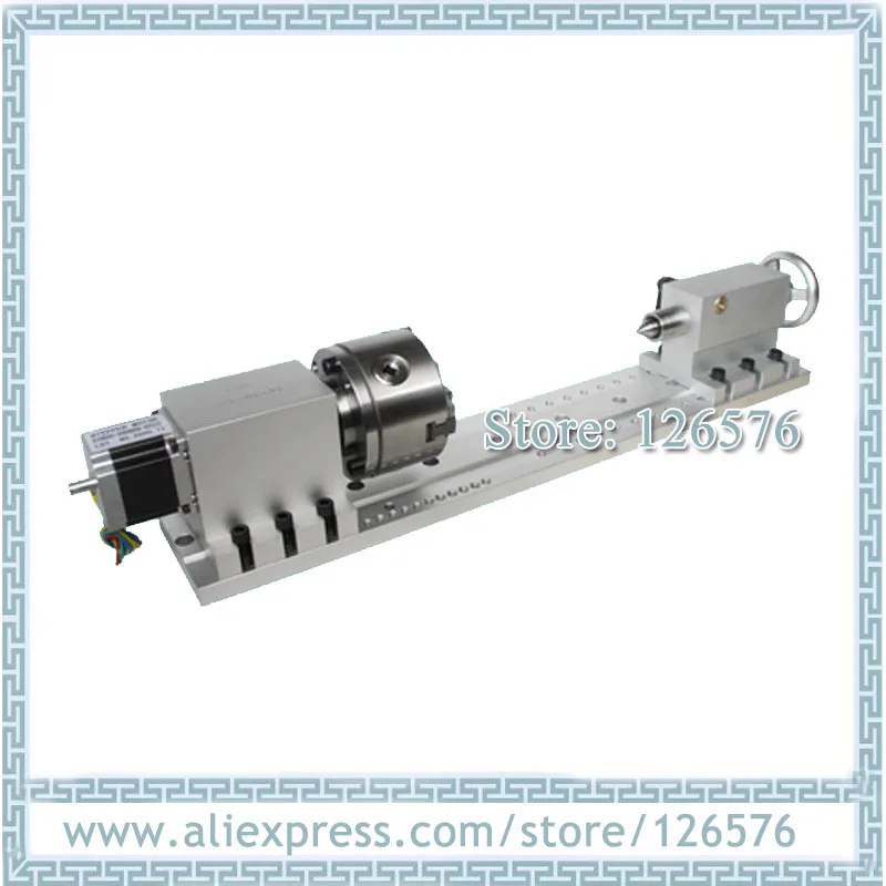 CNC Rotary axis 100mm 3 Jaw 4 Jaw Chuck, Effective Length 200mm, Reducer Ratio 10:1 50:1