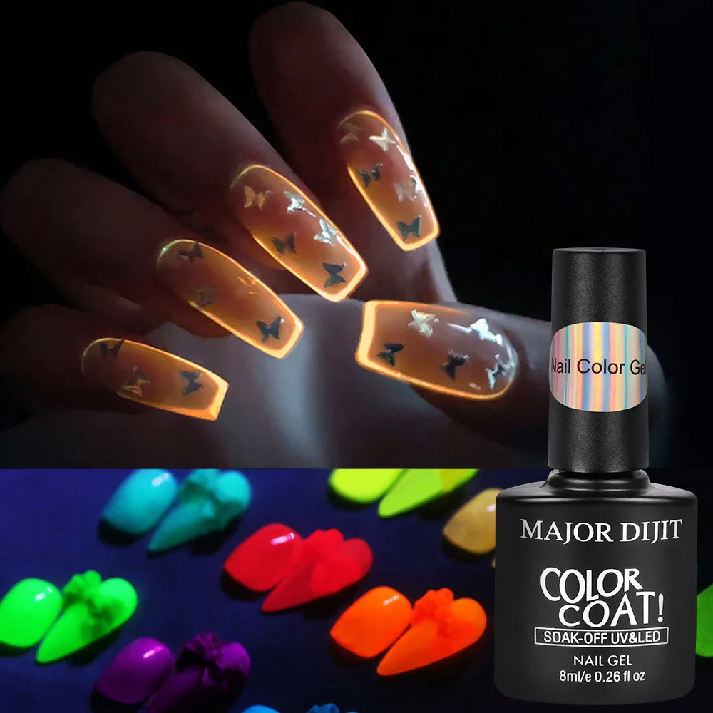 Major Dijit-esmalte de Gel fluorescente para uñas, barniz para capa superior Base, color verde, amarillo neón, LED UV, para verano