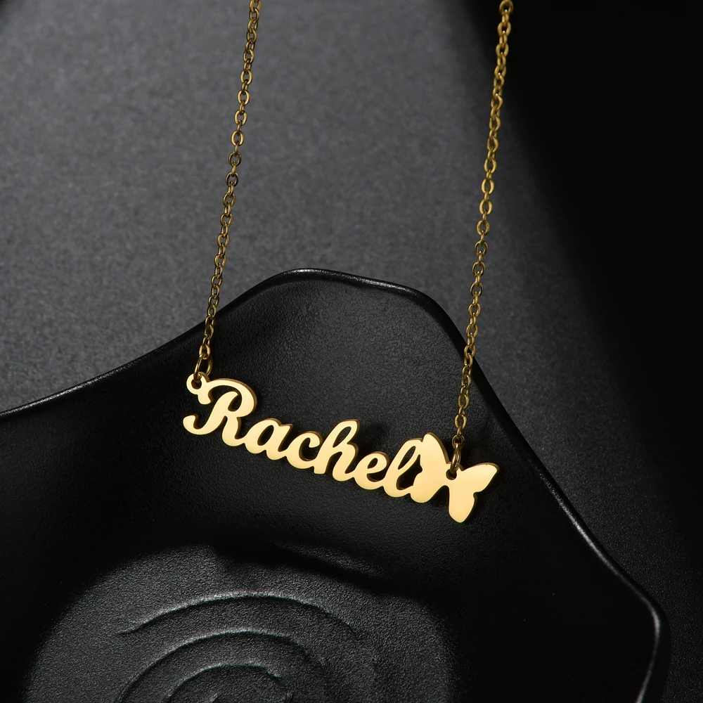 Atoztide 2022 New Butterfly with Personalized Name Necklaces for Women Nameplate Jewelry Stainless Steel Custom Letter Necklace image 3