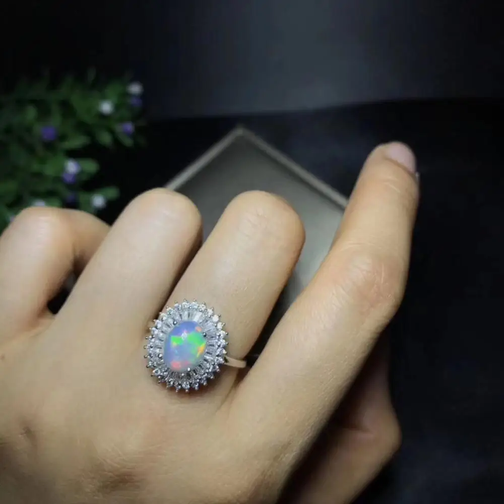 Natural opal woman rings change fire color mysterious  925 silver Beautiful colour of gemstones