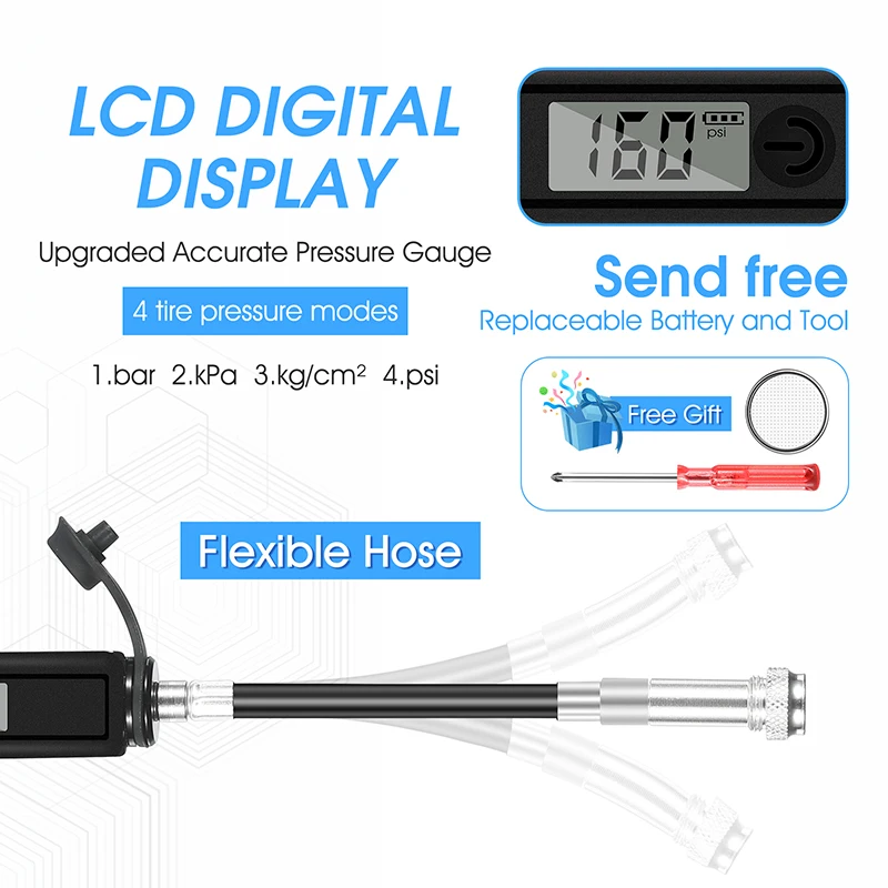 WEST BIKING Portable Bicycle Pump LCD Digital Gauge Cycling Hand Air Pump 160PSI High Pressure Tire Inflator MTB Road Bike Pump