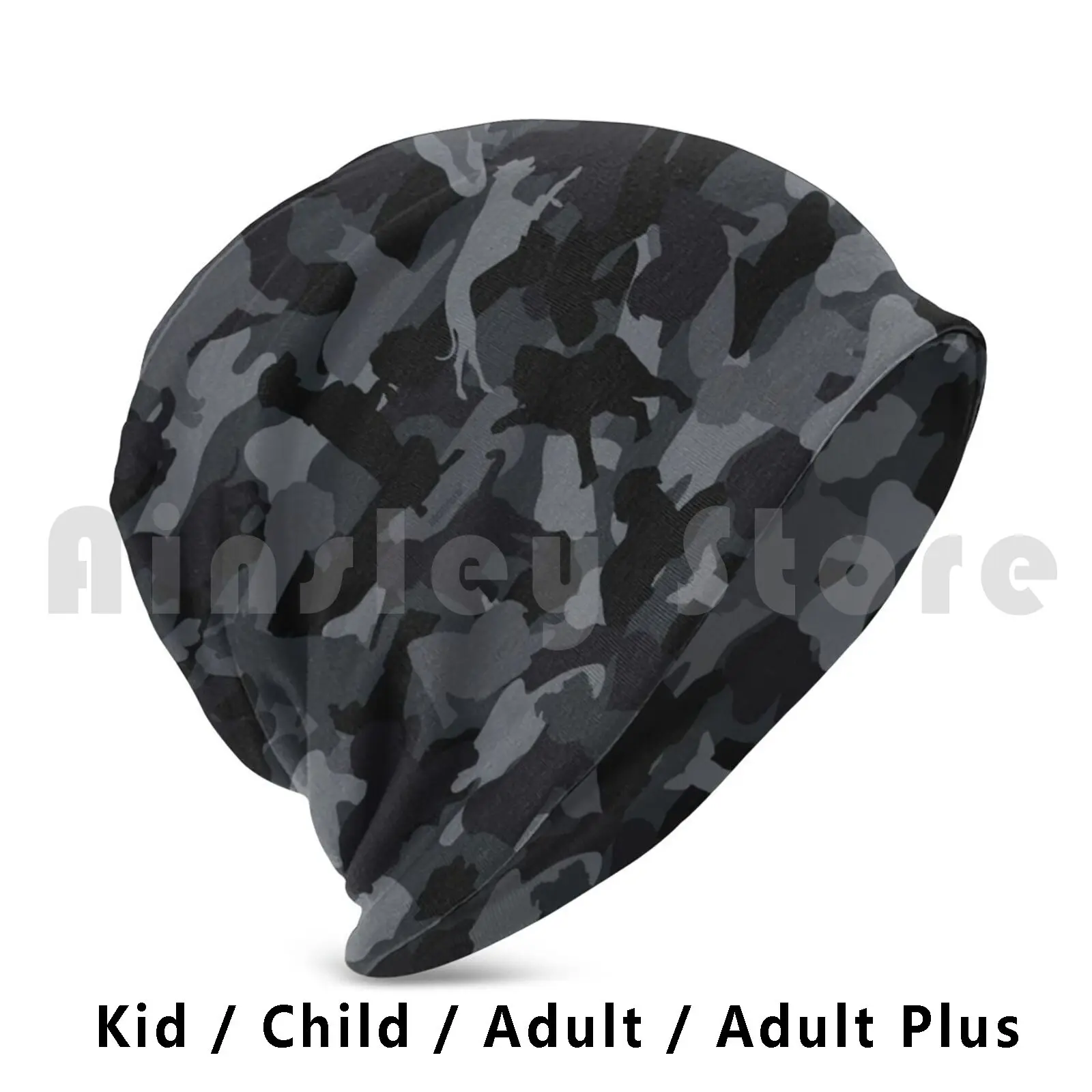 Classic Black Dog & Bone Camo Print Beanies Knit Hat 1615 Beanies Print Dog Camo Camouflage Pet Furry Birthday