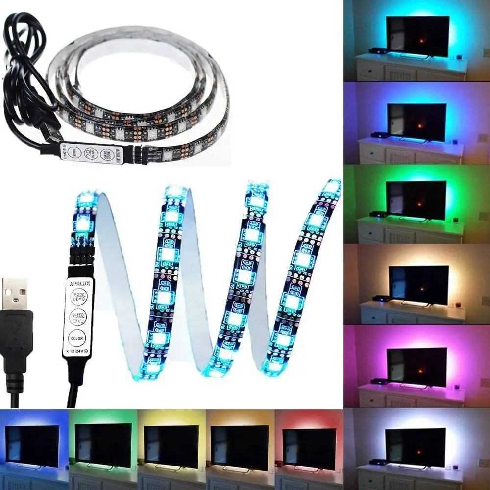 USB Controller + DC5V 5050 Led Strip,Individually Addressable Smart RGB Led Strip,Black/White PCB 1m 2m 3m 4m 5m