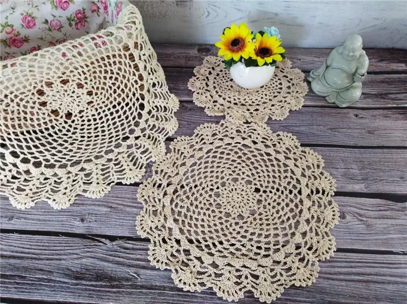 3Sizes Vintage Crochet Lace Flowers Coaster Cup Mat Dining Coffee Table Placemat Christmas Wedding Napkins Cloth Doilies Kitchen