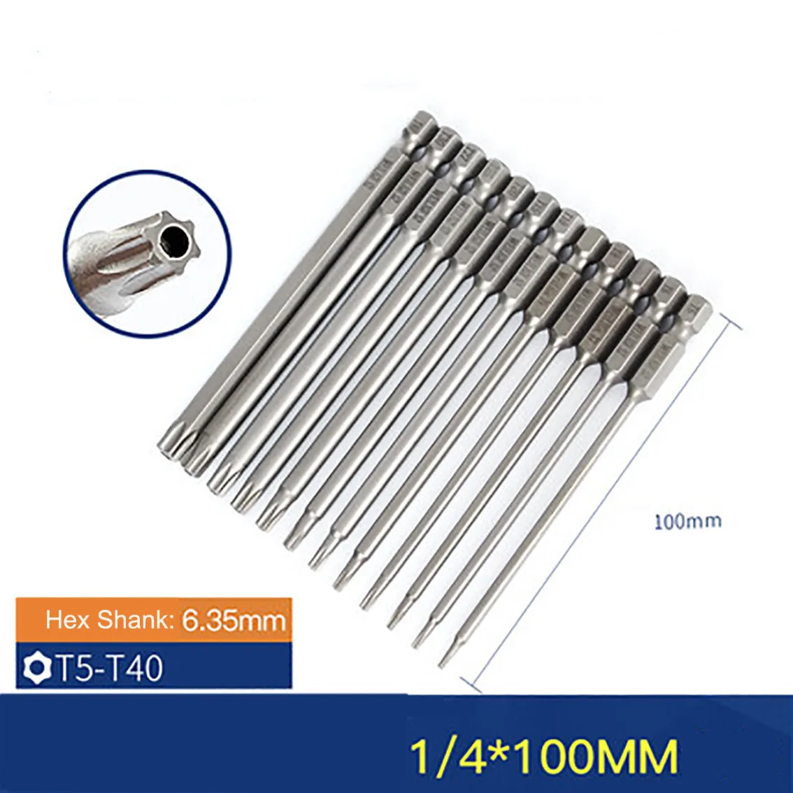 1Pcs Length 100mm 1/4 inch Hex Shank Torx Head Screwdriver Bits T5-T40 Magnetic Tamper Proof Security Drill Bit