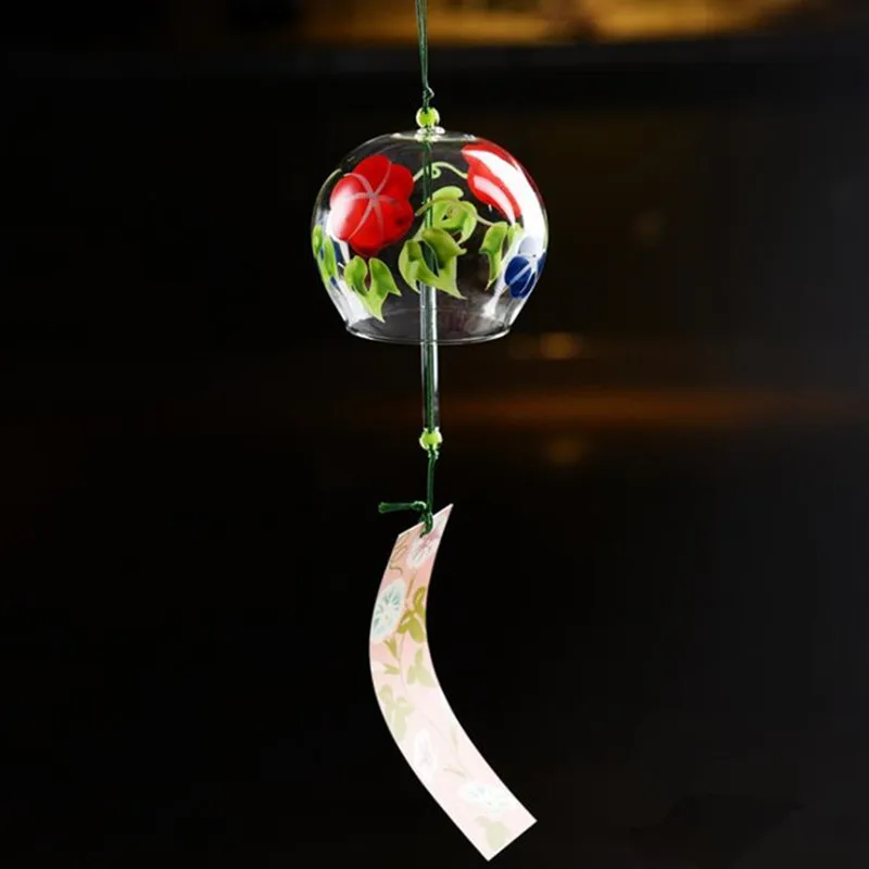 2pcs/pack 8*7cm Morning Glory Design Glass Windchime Decorative Japanese Style Hanging Wind-Bell Handmade Ornament