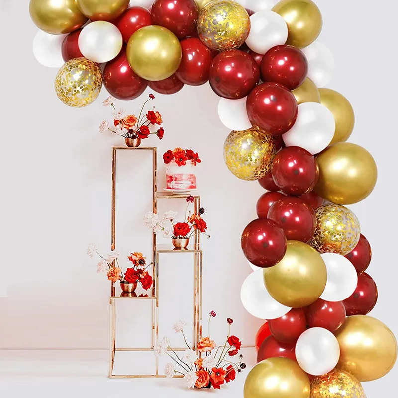 

102pcs Pomegran Red Balloon Garland Arch Kit Gold Confetti Transparent Balloon White Balloon For Wedding Birthday Party Supplies