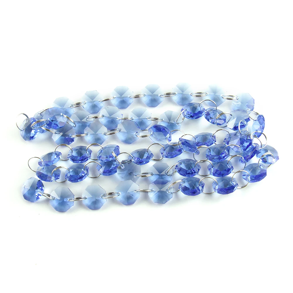 Lt.blue 10m/50m Glass Beads Crystal Chandelier Lamp Octagon Chain Garlands Wedding & Party Decor