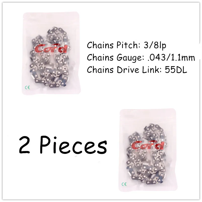 

2 упаковки шнура, 16 дюймов, 3/8lp дюйма, калибр 0,043/1,1 мм, 55 приводная цепь бензопилы, быстрорежущая обработка дерева, цепи пилы