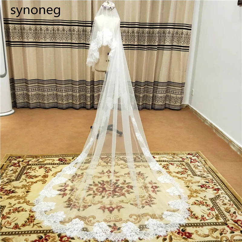 New Arrival 2m 3m  Cathedral Wedding Veils Long Bridal Veil 2019 One Layer White Ivory Lace Bride Veils Wedding Accessories