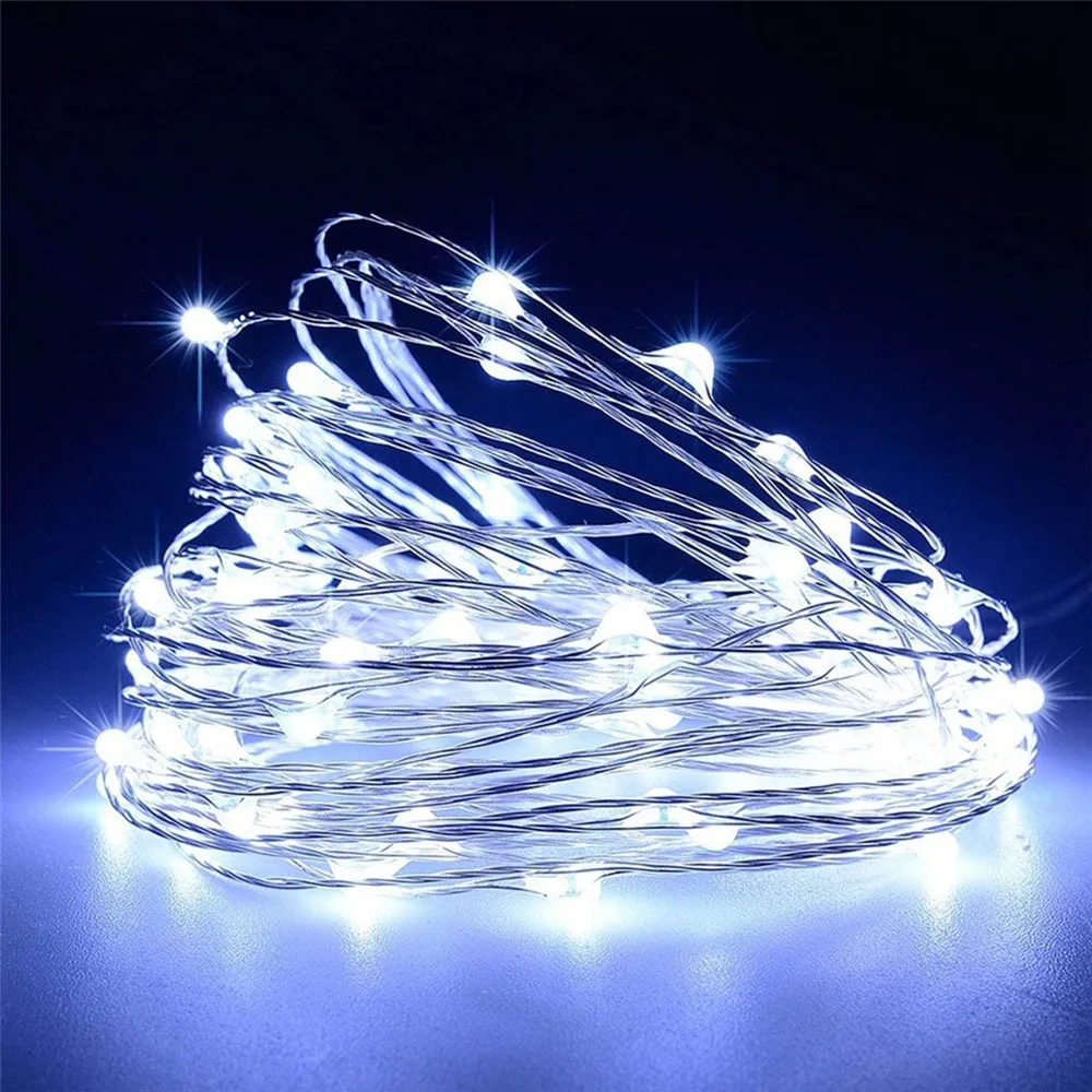 20PCS 2M 20LED String Light Battery Powered Silver Wire Fairy Garland Home Christmas Wedding Party Decoration For Indoor Outdoor