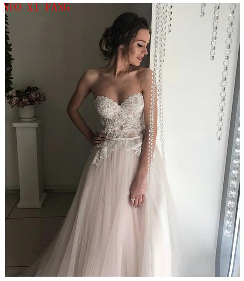 NUOXIFANG Elegant Lace Appliques A-line Wedding Dress Tulle Long Princess Bridal Dress 2022 Wedding Gown Boho Vestidos De Noiva