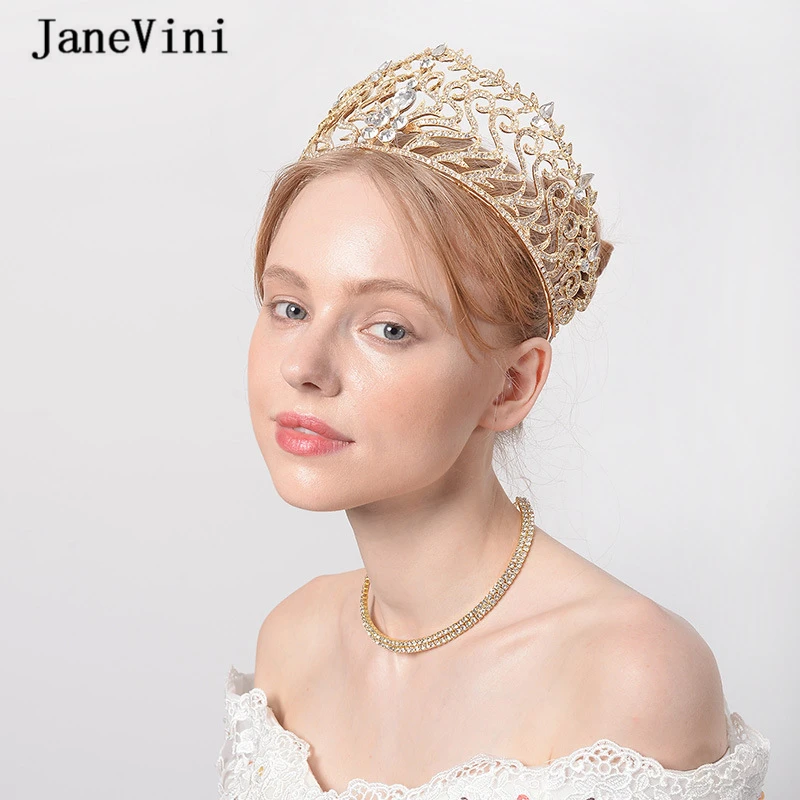 JaneVini Luxury Gold/Silver Rhinestone Wedding Tiaras and Crowns Vintage Queen Quinceanera Crown Bridal Hair Jewelry Accessories