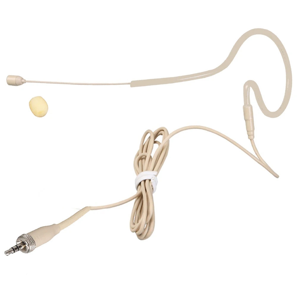 

Beige Double Earhook Headworn Headset Microphone For Sennheiser Wireless Beltpack XSW EW100 EW300 EW500 3.5mm Stereo Screw Lock