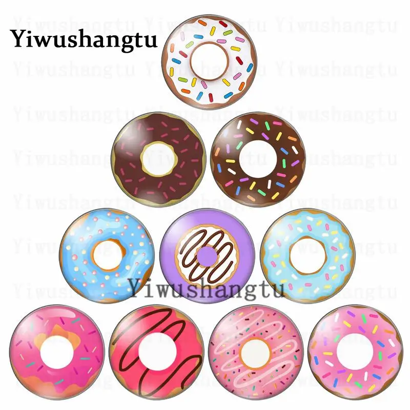 

New Delicious donuts paintings 12mm/20mm/25mm/30mm Round photo glass cabochon demo flat back Making findings