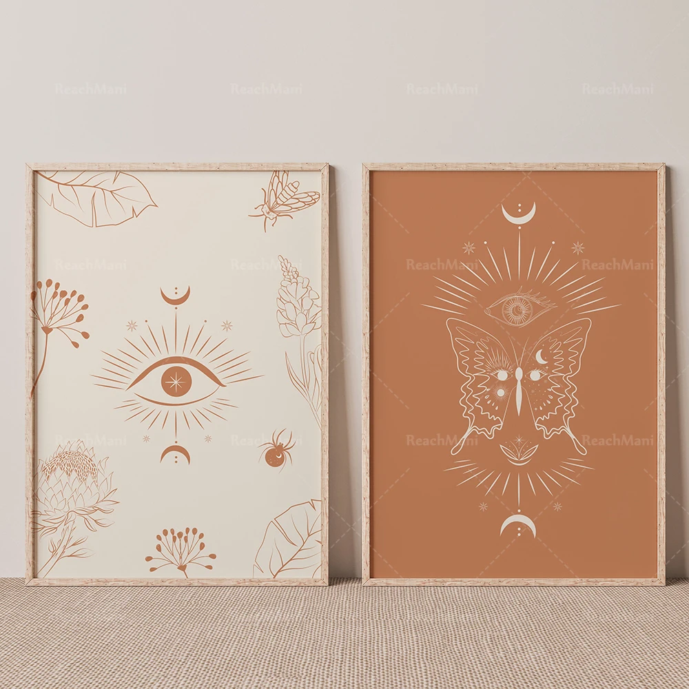 Ensemble de 2 impressions murales Boho| Décor mystique de Boho| Magical Hand Eye Wall Art Imprimer| Boho Gallery Wall| Impressio