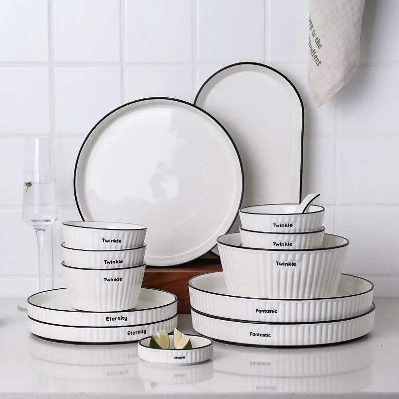 Nordic Ceramic Tableware Household Rice Bowl Steak Plate Dishes Set Combination Household Products Kitchen Supplies Kitchenware