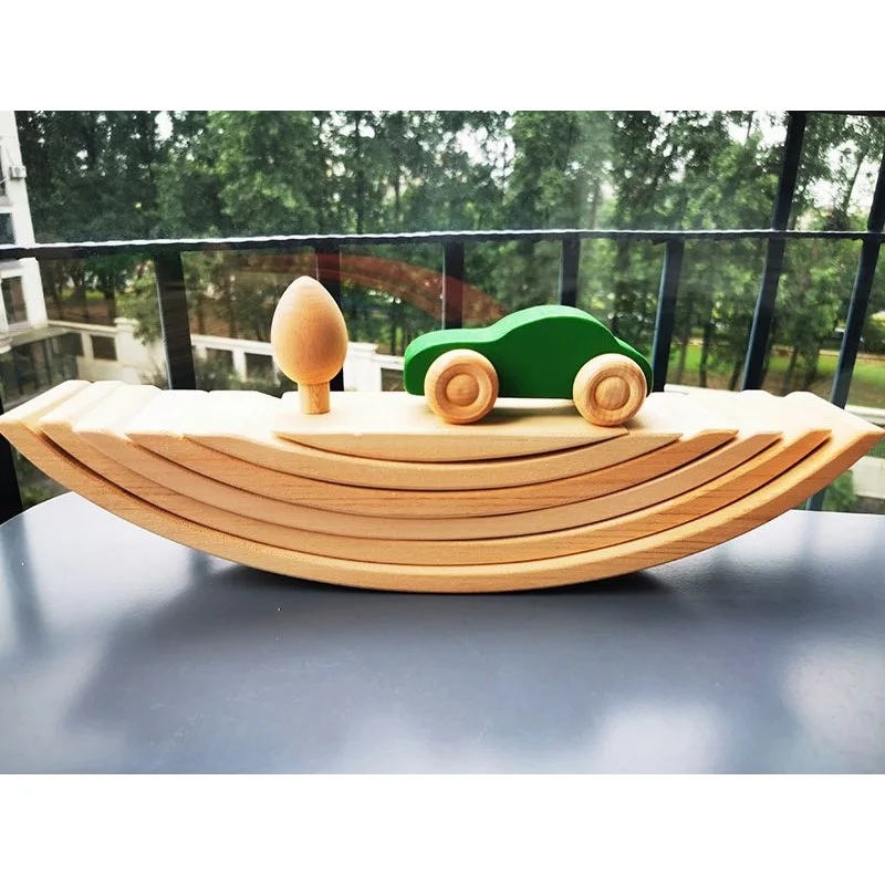 Unpaint Beech Trees Cars Basswood  Building Bridge Kids Wooden Montessori Stacking Blocks