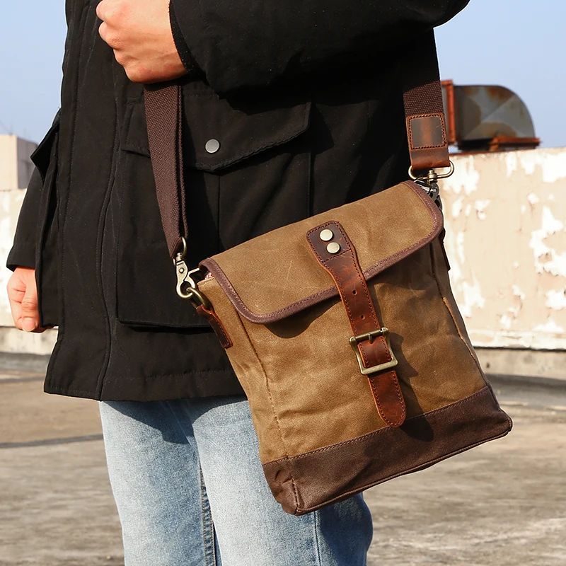 Imagem -02 - Scione-bolsa Tiracolo de Couro de Cera para Homens Bolsa de Ombro Vintage Mensageiro Casual Viagem ao ar Livre Militar