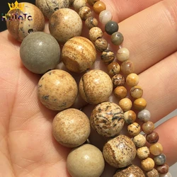 Natural Stone Beautiful Picture Jaspers Round Loose Beads For DIY Jewelry Making Bracelet Charms Accessories 15'' 4 6 8 10 12mm