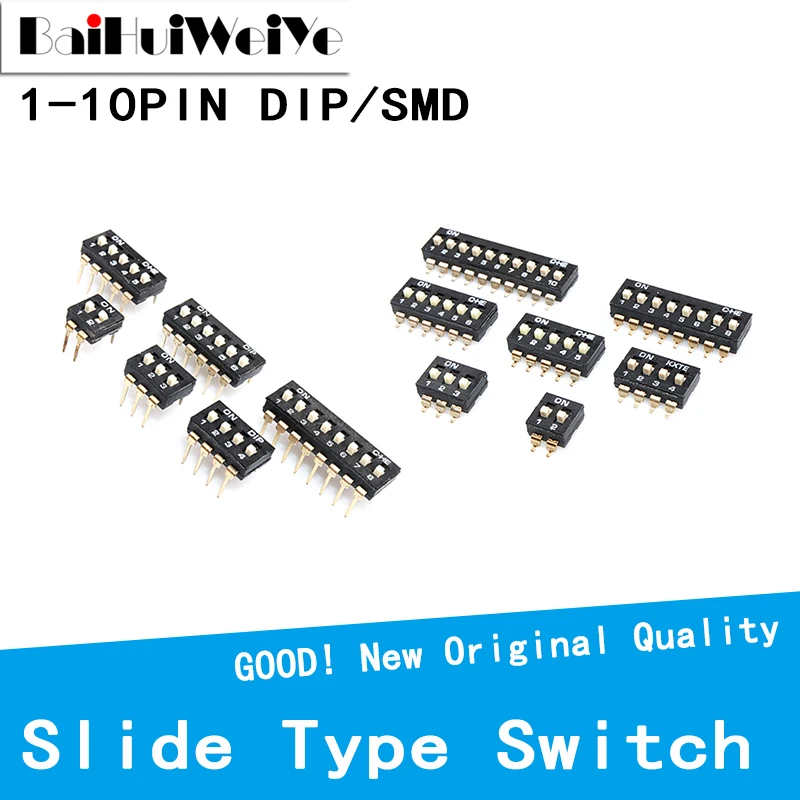 

10PCS DIP SMD SMT Slide Type Switch 1P 2P 3P 4P 5P 6P 8P 10P 2.54mm Position Way DIP Black Pitch Toggle Switch Black Snap Switch