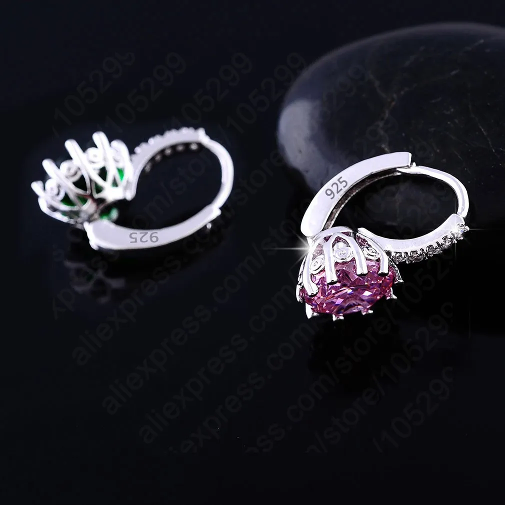 Blue Purple White Heart Band Cubic Zirconia Stone Earrings Real Pure 925 Sterling Silver Jewelry Fashion Women Favourites image 3